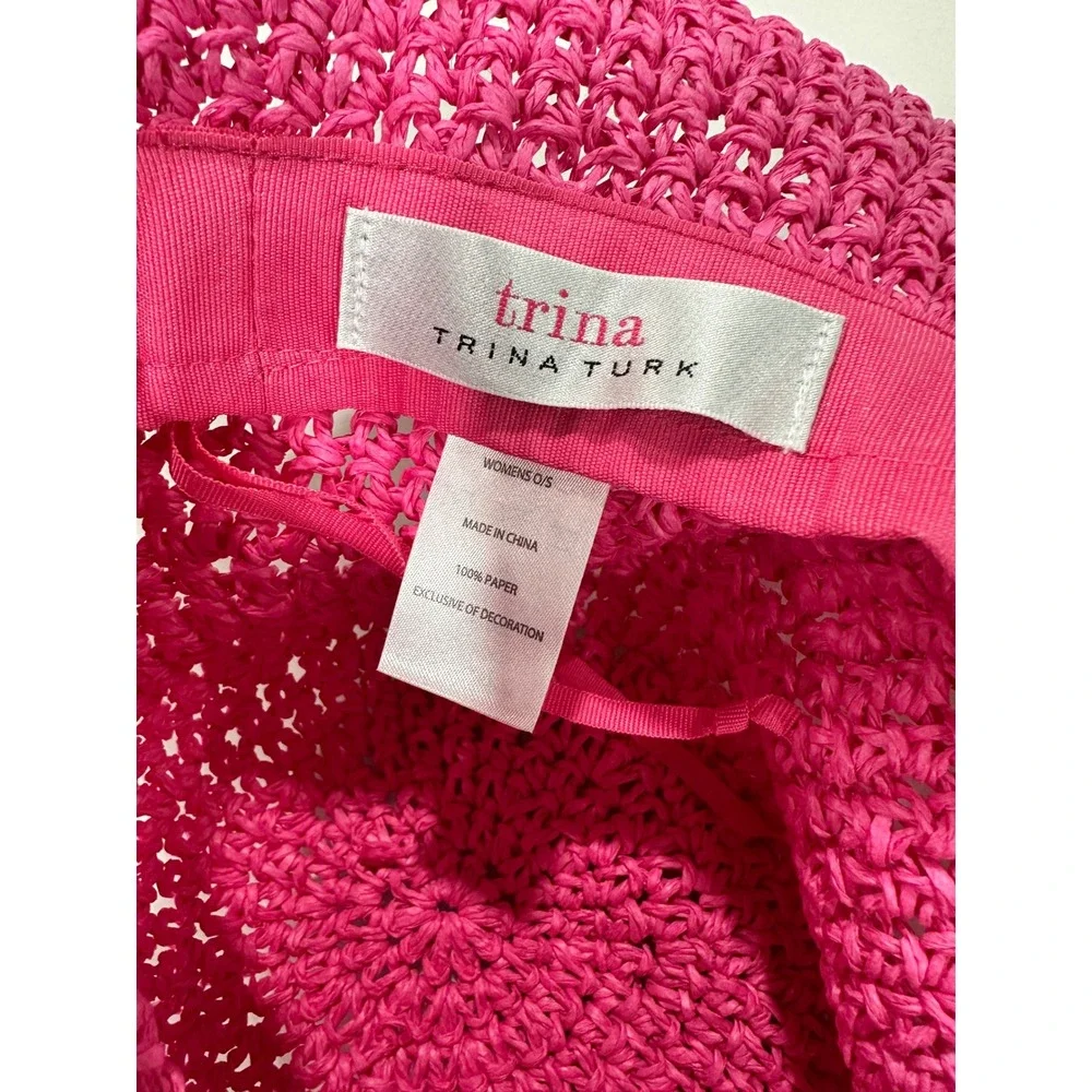 Trina Turk Womens Hot Pink Paper Straw Crochet Bucket Hat Summer Beach Sun Hat